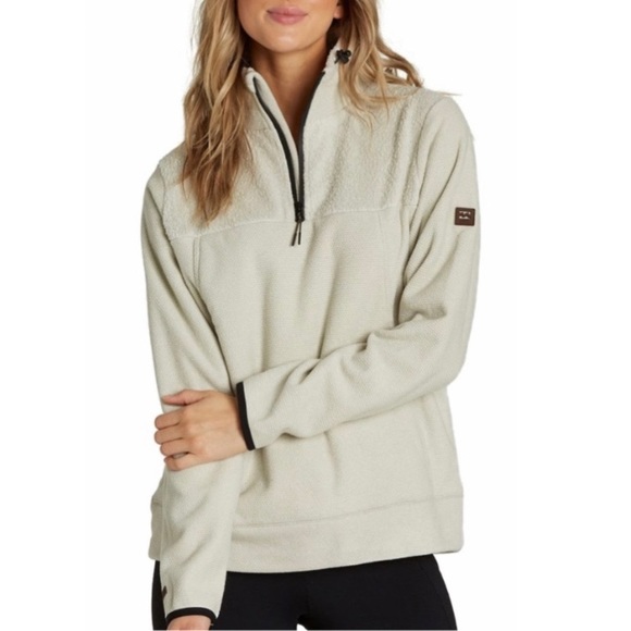 Billabong A/Div Oatmeal Boundary Mock Neck Fleece Pullover Half Zip Jacket - Picture 11 of 11